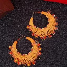 StyleCast Gold-Plated Artificial Beaded Crescent Shaped Hoop Earrings-image-88