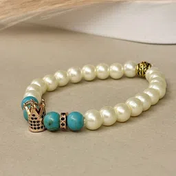 SANAA CREATIONS Unisex Crimson Crown Onyx & Ruby Stones Studded Elasticated Bracelet image 2