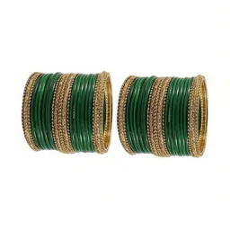 AMSHA Set Of 40 Green Glass Artificial Stones & Beads Bangle image 2