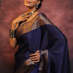 Snofi Creation Solid Zari Kanjeevaram Saree With Blouse Piece image 4