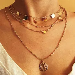 Zaphariq Gold-Plated Four Layered Earth Beads Star Charm Necklace-picture-28