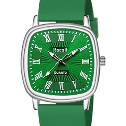 Rocsil Men Brass Embellished Dial & Bracelet Style Straps Analogue Watch Choras Green Silicon image 3