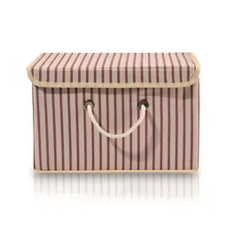 Aura Cream-Coloured & Brown 2 Pieces Striped Foldable Cotton Drawer Organizers image 4