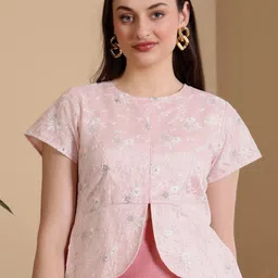 Frolic Rolic Net Embroidered Round Neck Short Sleeves Saree Blouse-image-36