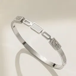 GOLDIWALA Stainless Steel Cubic Zirconia Studded Silver-Plated Bangle-Style Bracelet-picture-42