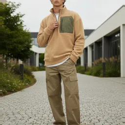 glitchez Mock Collar Patch Pocket Detail Fleece Relaxed Fit Sweatshirt image 3