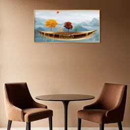 THE NEXT DECOR Golden Landscape Colored Line Tree Glass Finish Wall Art image 5