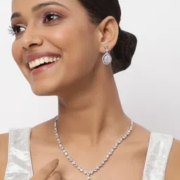 TRINK Rhodium-Plated American Diamond Studded Jewellery Set-picture-35