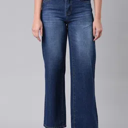 ZHEIA Women Cotton Wide Leg High-Rise Light Fade Jeans-image-2