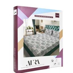 Aura Grey & Blue Geometric Printed 300 TC Fitted Super King Bedsheet Set-2.70 m X 2.70 m image 2