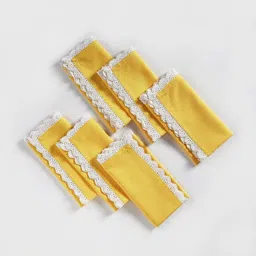 fingercraft Yellow & White 6 Pieces Cotton Table Napkins-picture-27