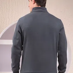 Crimsoune Club Men Solid Mock Collar 2 Kangaroo Pocket Front-Open Sweatshirt image 2