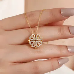 SUBHAGALANKAR Gold-Plated Rhinestone Studded Clover Necklace image 4