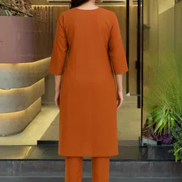 KALINI Floral Embroidered V-Neck Straight Kurta With Trousers And Dupatta image 2