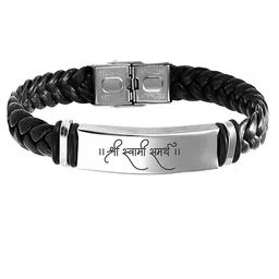 M Men Style Silver-Plated Stainless Steel Swami Braided Leather Weave Wraparound Bracelet image 5