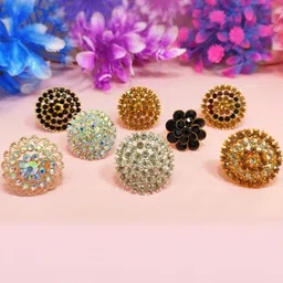 DIVYANSHI COLLECTION Pack Of 8 Multicolour Ad Brass Diamond Gold Silver Plated Ring Set-picture-29