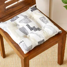 Home Centre Beige & Black Poise Mosaic Printed Cushion Chair Pad-image-82