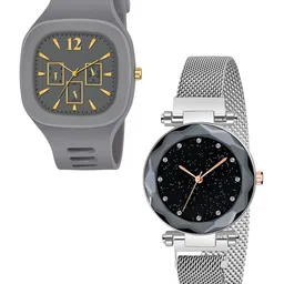 FROZIL Men Pack Of 2 Round Neck Dial Analogue Watch SQ-GREY-MAG-SIL-picture-34