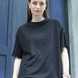 TITTLI Women Polo Collar Extended Sleeves Pure Cotton Applique Boxy T-shirt-image-53