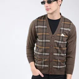 Monte Carlo Men Checked V Neck Woollen Cardigan image 2