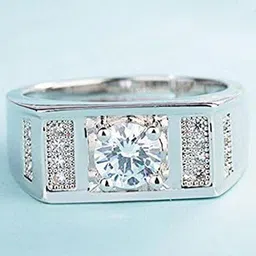 Heer Collection Silver-Plated Stone-Studded Adjustable Finger Ring image 1