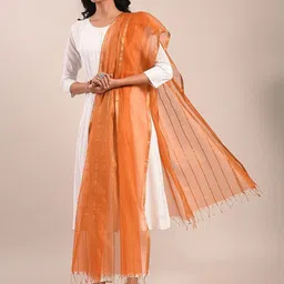JAYPORE Striped Zari Cotton Silk Dupatta-picture-21