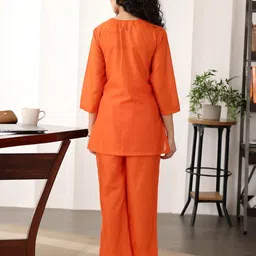 Ambraee V-Neck Three Quarter Sleeve Chanderi Tunic With Trouser Co-Ords Set image 5