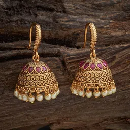 Kushal's Fashion Jewellery Ruby Gold-Plated Ethnic Antique Dome Shaped Jhumkas Earrings-picture-22