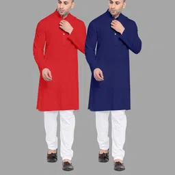 VS MALL Navy Blue Cotton Blend Kurta Sets-picture-31
