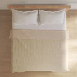 Home Centre Beige Striped 144 TC Queen Bedsheet with Pillow Covers image 3