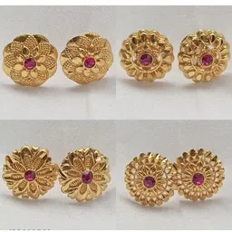 Grishma Set Of 4 Gold-Plated Artificial Stones Studded Floral Shaped Studs-picture-17