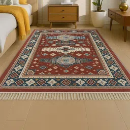 LUXEHOME INTERNATIONAL Rust and Blue Ethnic Motifs Anti-Skid Polyester Carpet-picture-46