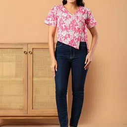 L R TEXTILES Women Pink Print Wrap Cotton Top image 4