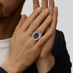 dzinetrendz Oxidised Brass Re-constituted Created Hessonite Gomed Finger ring image 2