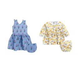 THE COTTON BABY Girls Pack of 2 Floral A-Line Mini Dress With Panty-picture-40