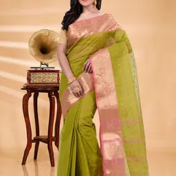 SRILOK Woven Design Zari Pure Cotton Taant Saree-image-96