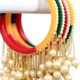 Zindura Set Of 4 Gold Plated Beaded Bangles image 1