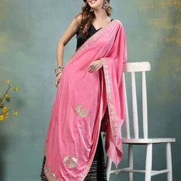 Clora Creation Ethnic Motifs Embroidered Velvet Dupatta with Gotta Patti image 4