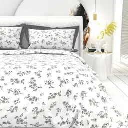 THE WHITE MOSS White & Grey Ethnic Motifs 300 TC King Bedsheet Set-2.75 m x 2.75 m image 4