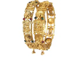 SGA FASHION Set Of 2 Gold-Plated American Diamond Studded Temple Bangles image 2