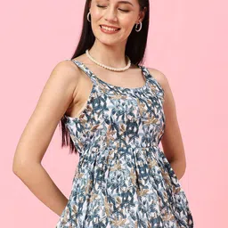 Istyle Can Women Floral Printed Gathered Shoulder Straps Empire Top-image-86