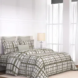 LABHAM Olive Green & Off White Geometric 180 TC King Bedsheet with 2 Pillow Covers-picture-56
