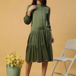 Oxolloxo Puff Sleeve Satin A-Line Dress-picture-11