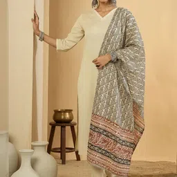 Indo Era Ethnic Motifs Straight Kurta With Trousers & Dupatta image 5