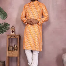 VelvetHue Striped Mandarin Collar Pure Cotton Straight Kurta With Churidar-picture-12