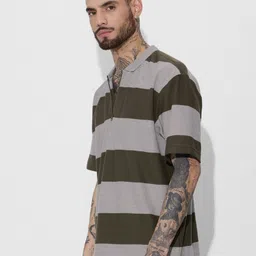 The Souled Store Men Striped Polo Collar T-shirt image 5