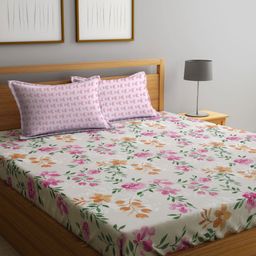 Myntra Elegant Homes Beige & Pink Printed 300 TC King BedsheetSet 2.5 m x 2.25 m-picture-17