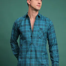 THE BEETEL HOUSE Men Relaxed Regular Fit Spread Collar Tartan Checked Casual Shirt-picture-31