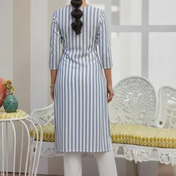 TANNAH Striped Round Neck Straight Kurta With Trousers image 2