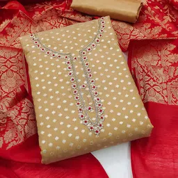 SAINOOR Woven Design Embellished Jacquard Semi-Stitched Dress Material-image-11